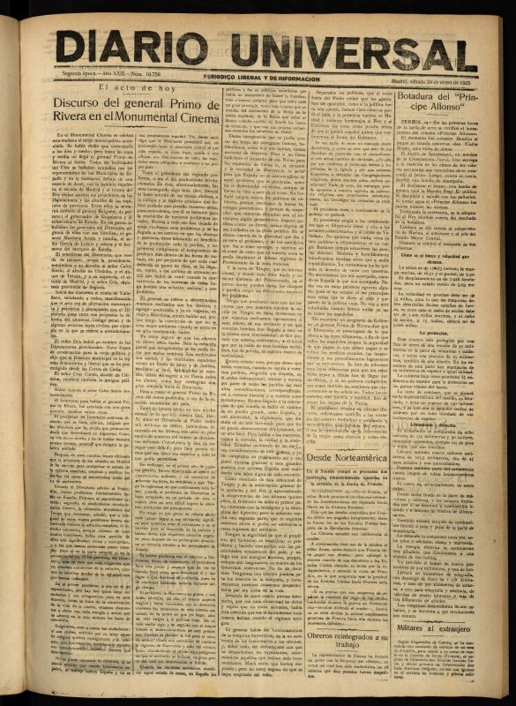 Miniatura de Diario Universal del 24 de enero de 1925