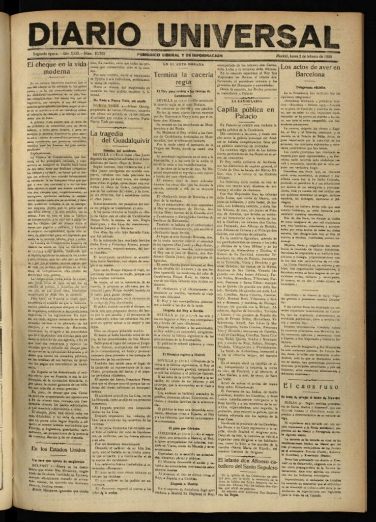 Miniatura de Diario Universal del 2 de febrero de 1925