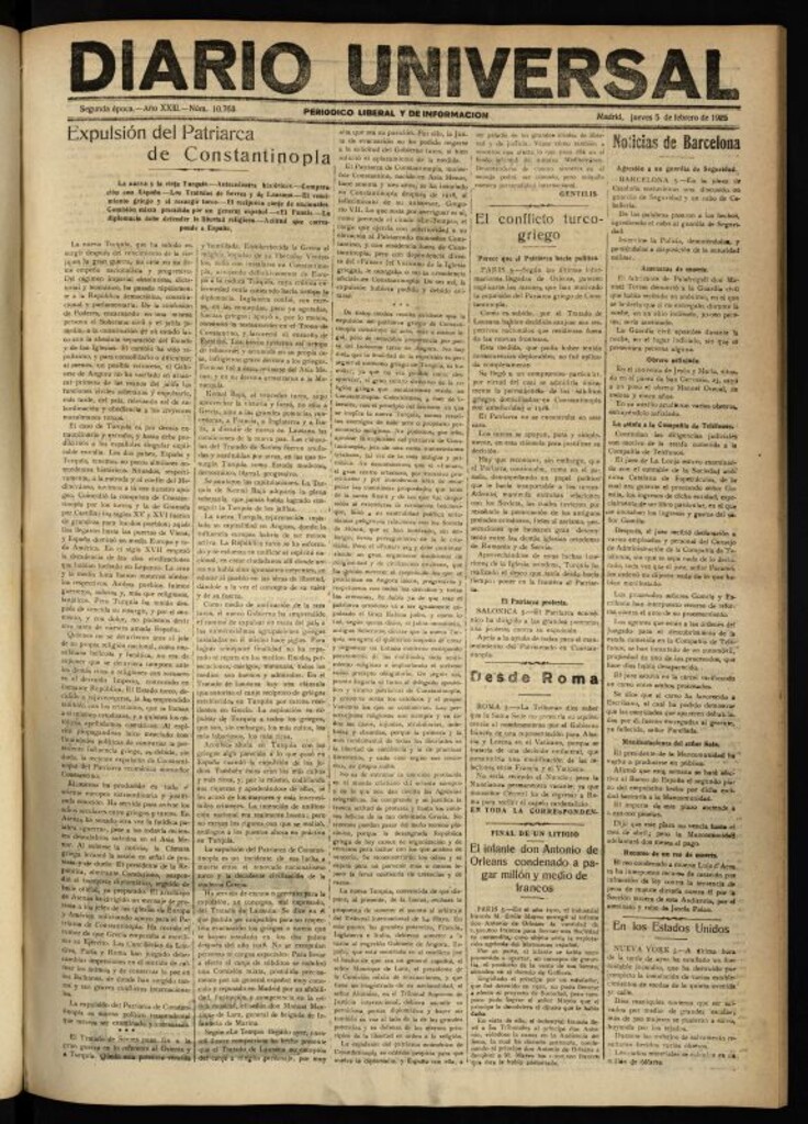 Miniatura de Diario Universal del 5 de febrero de 1925