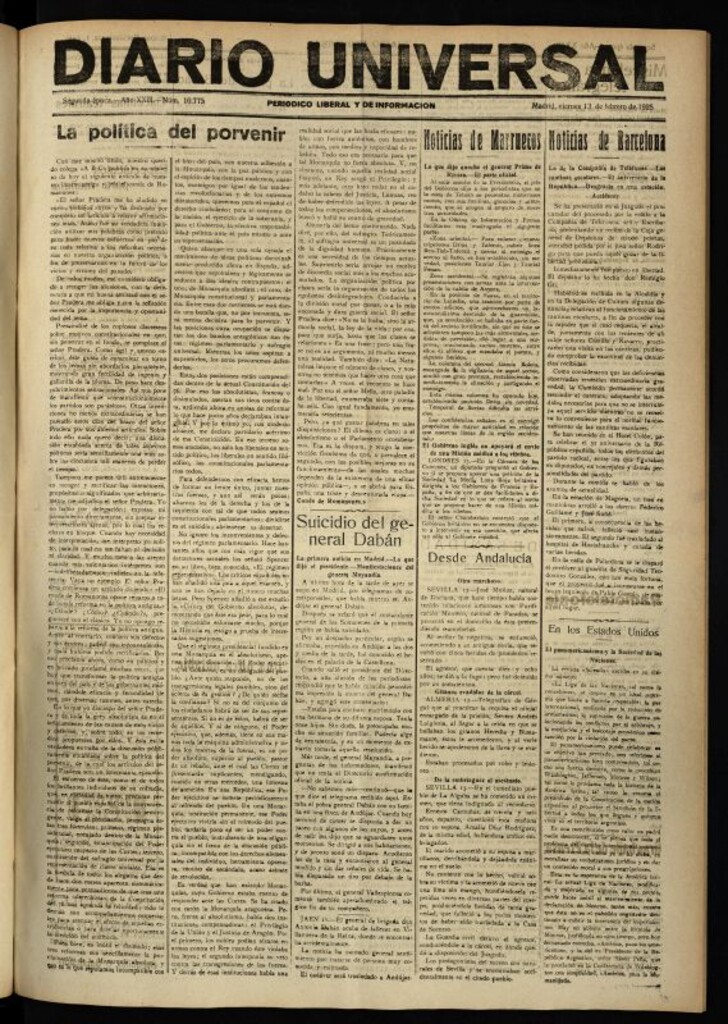 Miniatura de Diario Universal del 13 de febrero de 1925
