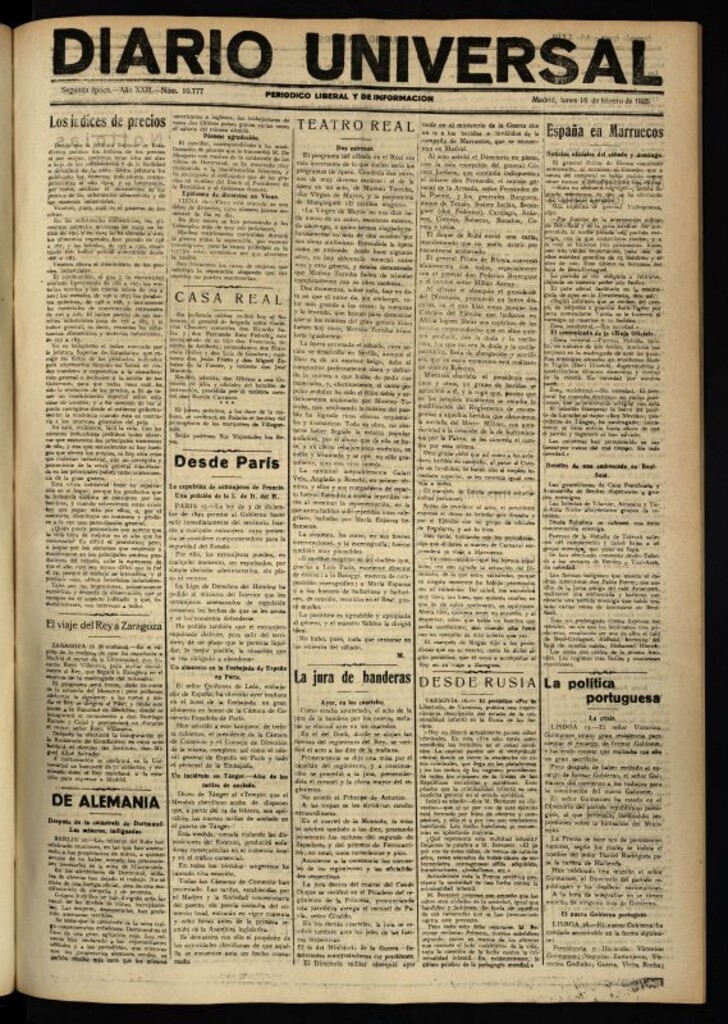 Miniatura de Diario Universal del 16 de febrero de 1925