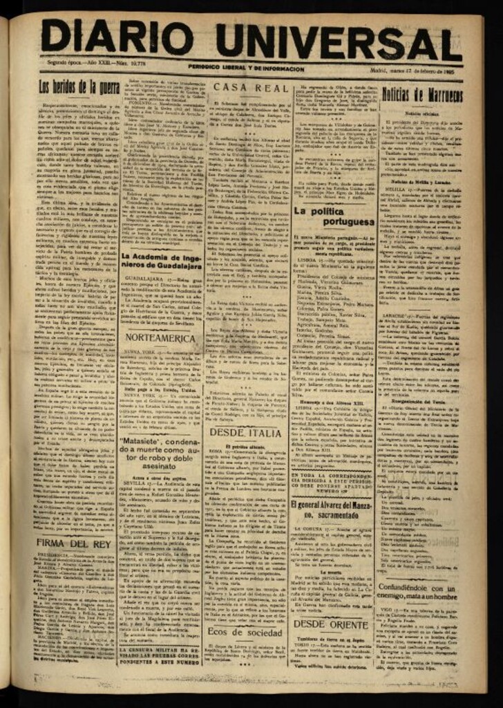 Miniatura de Diario Universal del 17 de febrero de 1925
