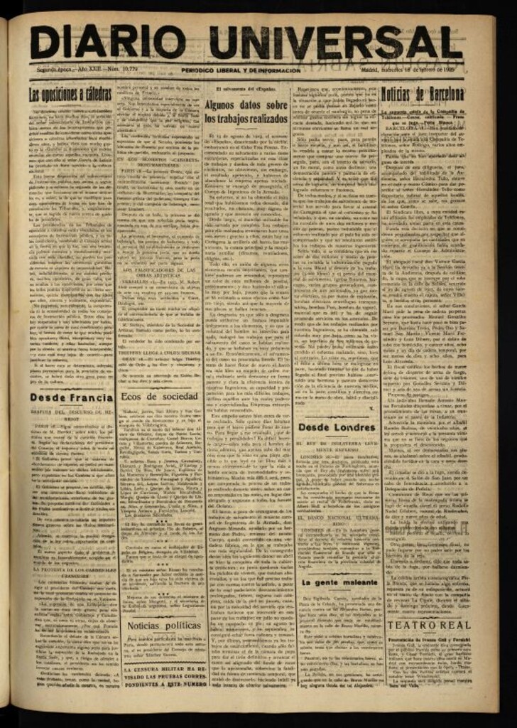Miniatura de Diario Universal del 18 de febrero de 1925