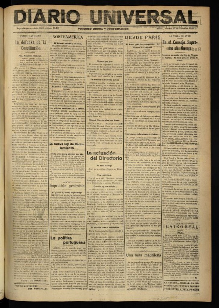 Miniatura de Diario Universal del 20 de febrero de 1925