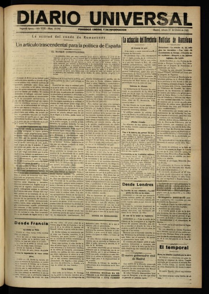 Miniatura de Diario Universal del 21 de febrero de 1925