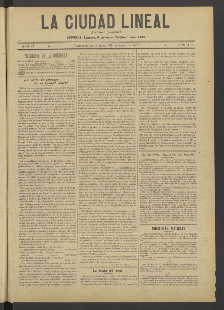 Miniatura de La Ciudad Lineal : órgano oficial de la Compañía Madrileña de Urbanización del 20 de enero de 1902