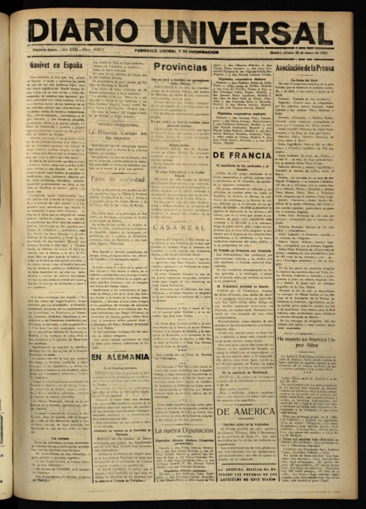 Miniatura de Diario Universal del 28 de marzo de 1925