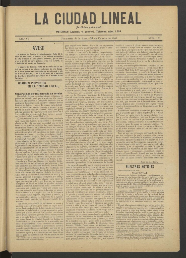 Miniatura de La Ciudad Lineal : órgano oficial de la Compañía Madrileña de Urbanización del 20 de febrero de 1902