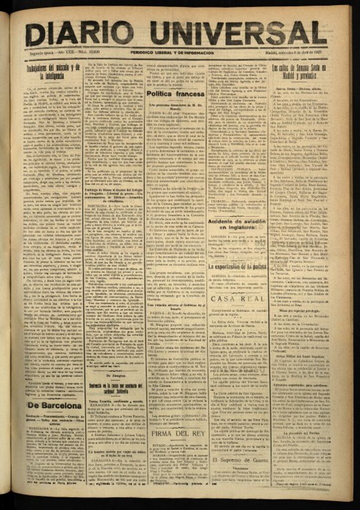 Miniatura de Diario Universal del 8 de abril de 1925