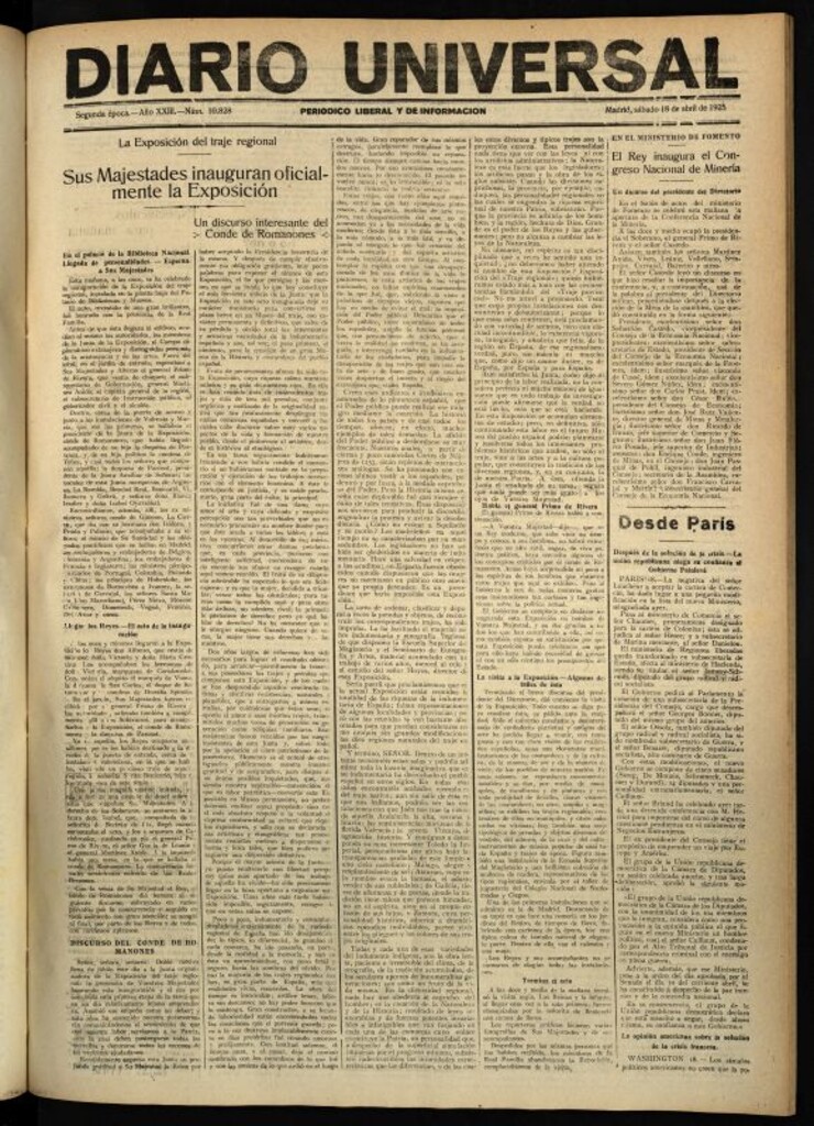 Miniatura de Diario Universal del 18 de abril de 1925