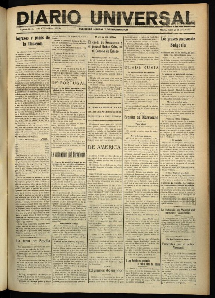 Miniatura de Diario Universal del 21 de abril de 1925