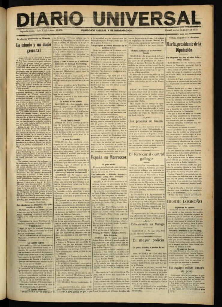 Miniatura de Diario Universal del 28 de abril de 1925