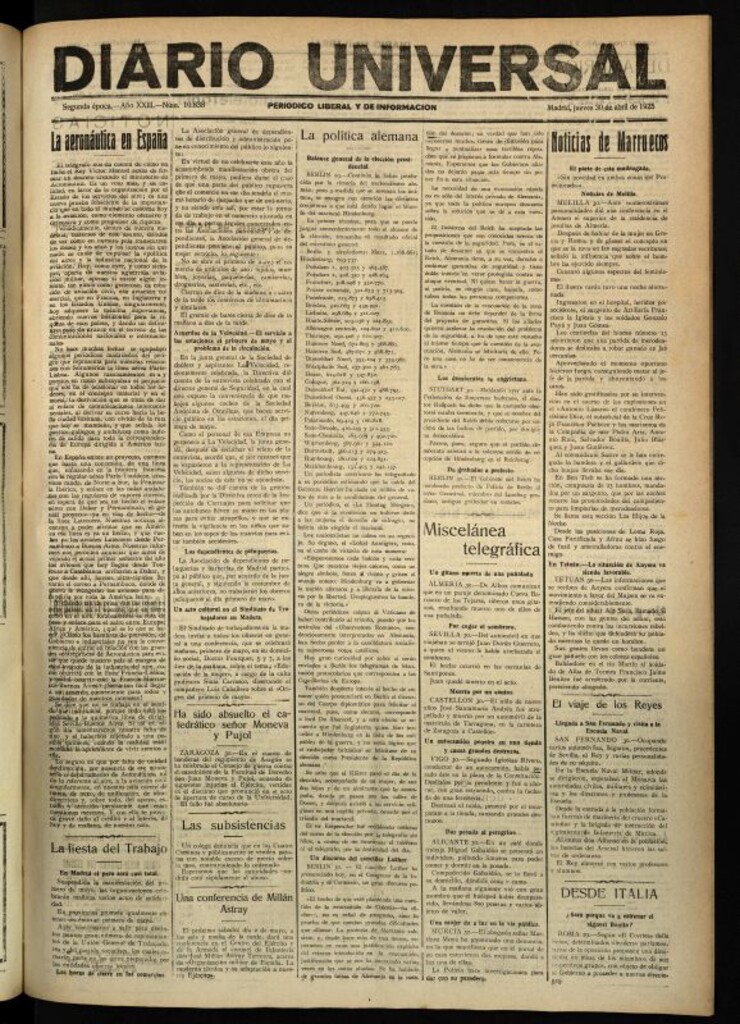 Miniatura de Diario Universal del 30 de abril de 1925