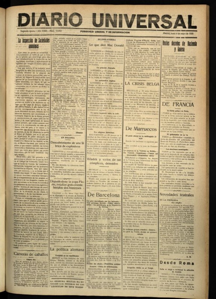 Miniatura de Diario Universal del 4 de mayo de 1925