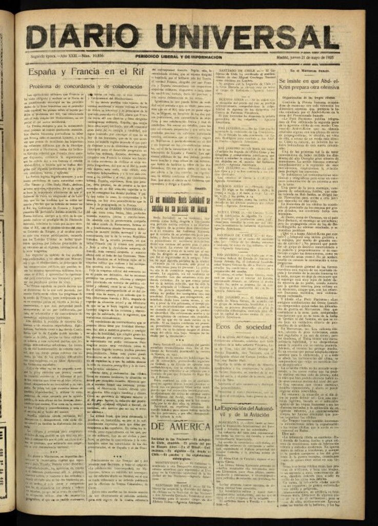 Miniatura de Diario Universal del 21 de mayo de 1925