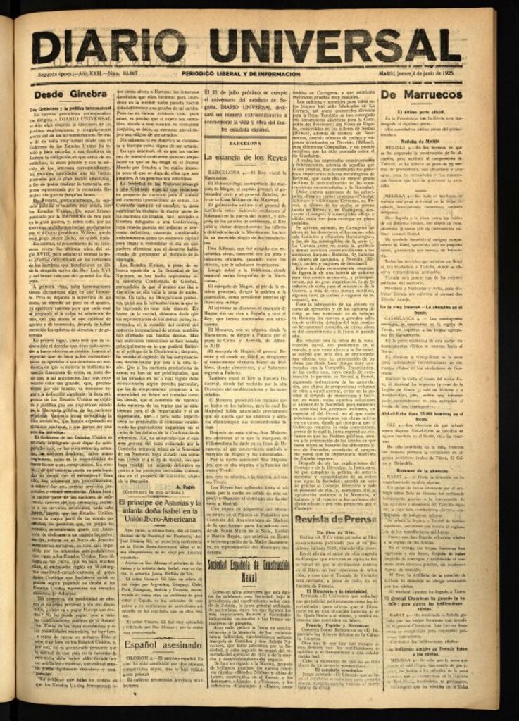 Miniatura de Diario Universal del 4 de junio de 1925