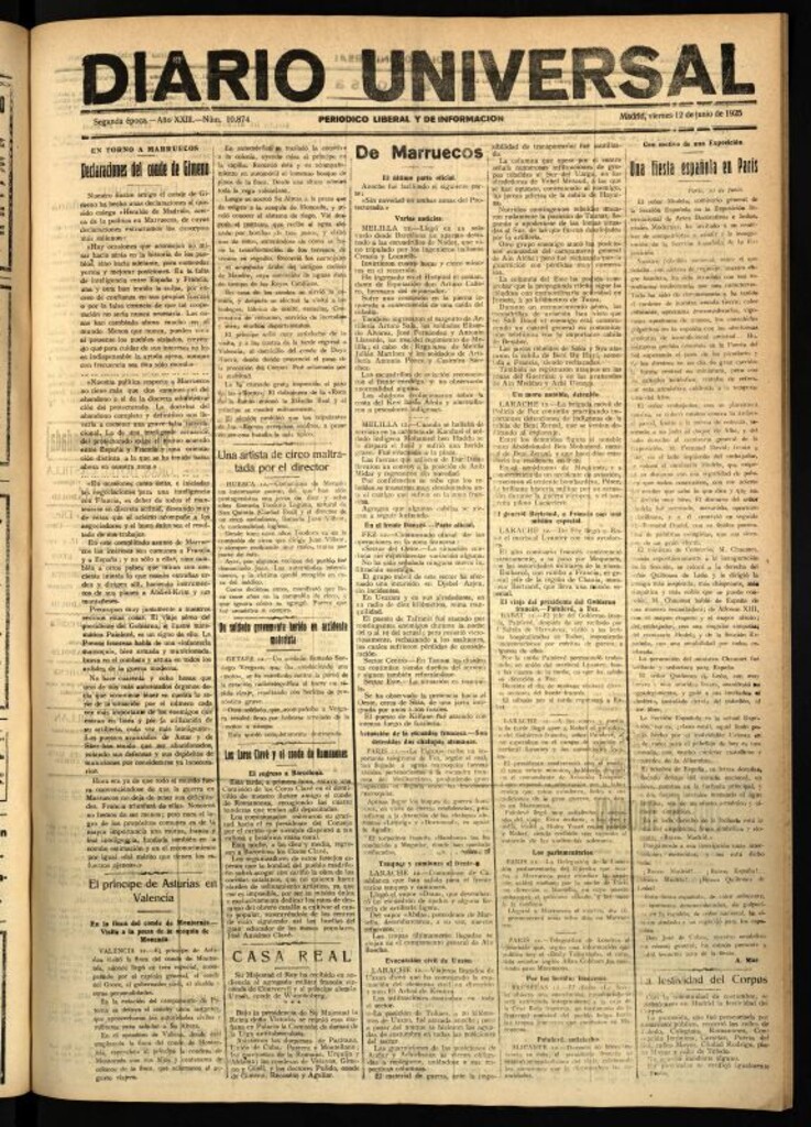 Miniatura de Diario Universal del 12 de junio de 1925