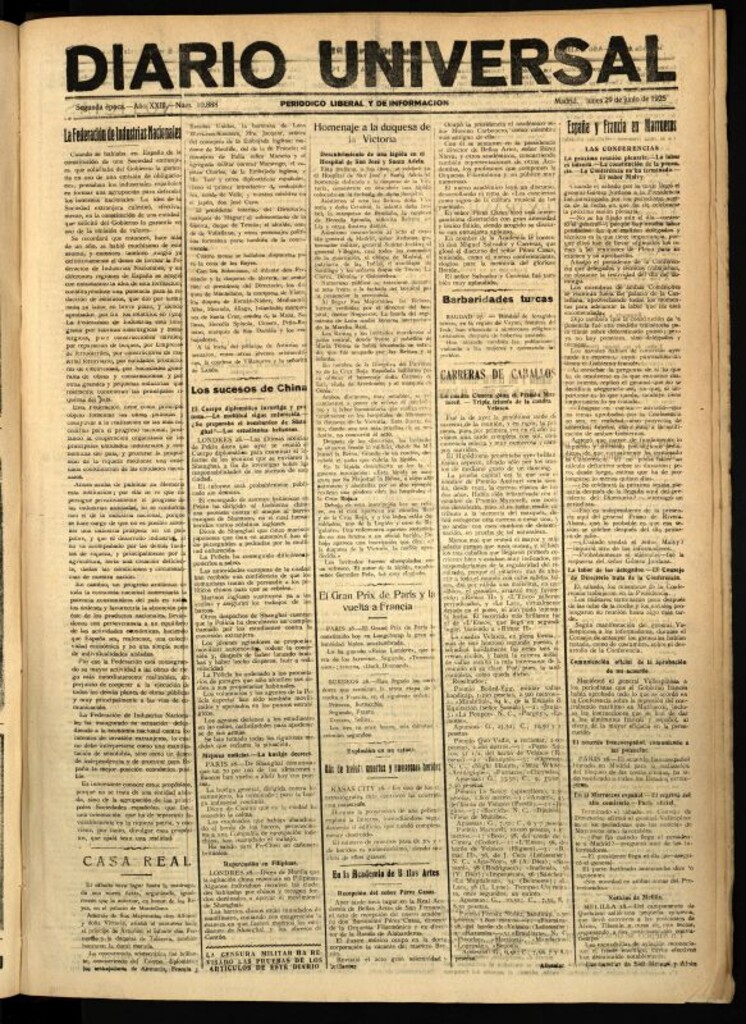 Miniatura de Diario Universal del 29 de junio de 1925