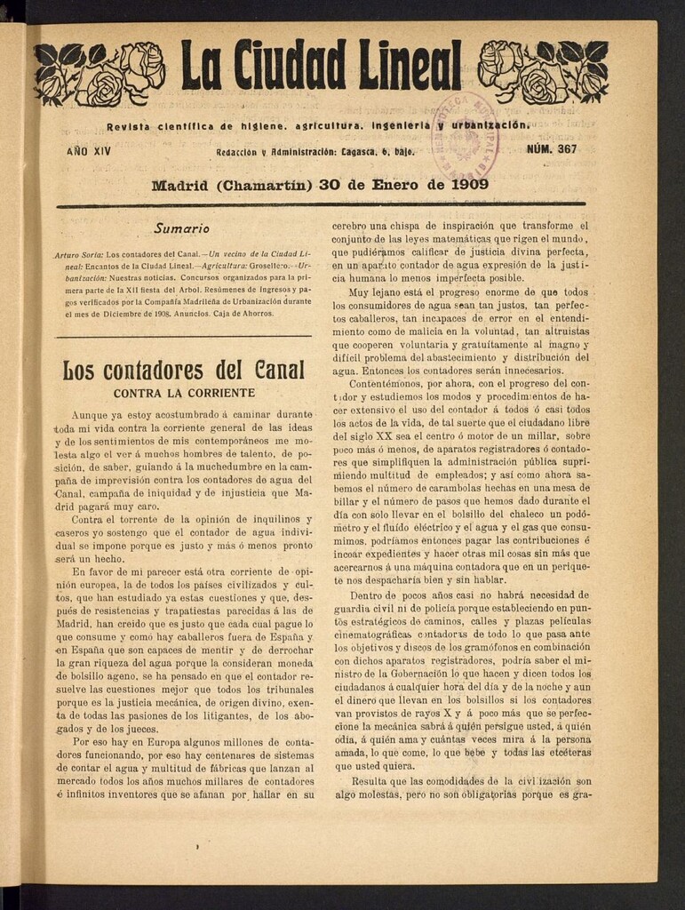 Miniatura de La Ciudad Lineal : órgano oficial de la Compañía Madrileña de Urbanización del 30 de enero de 1909