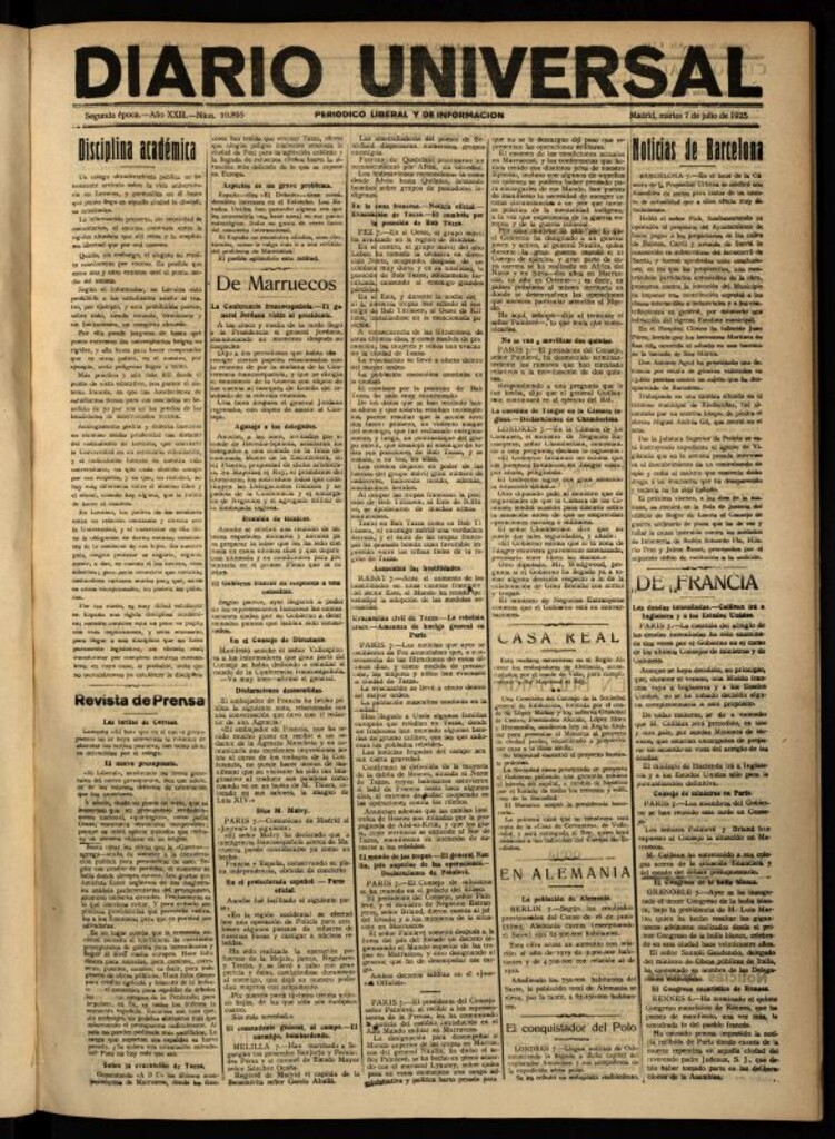 Miniatura de Diario Universal del 7 de julio de 1925