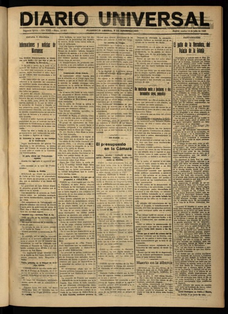 Miniatura de Diario Universal del 14 de julio de 1925