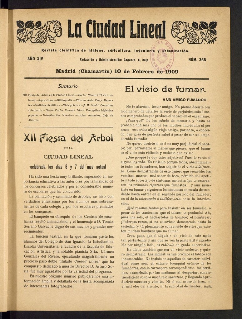 Miniatura de La Ciudad Lineal : órgano oficial de la Compañía Madrileña de Urbanización del 10 de febrero de 1909