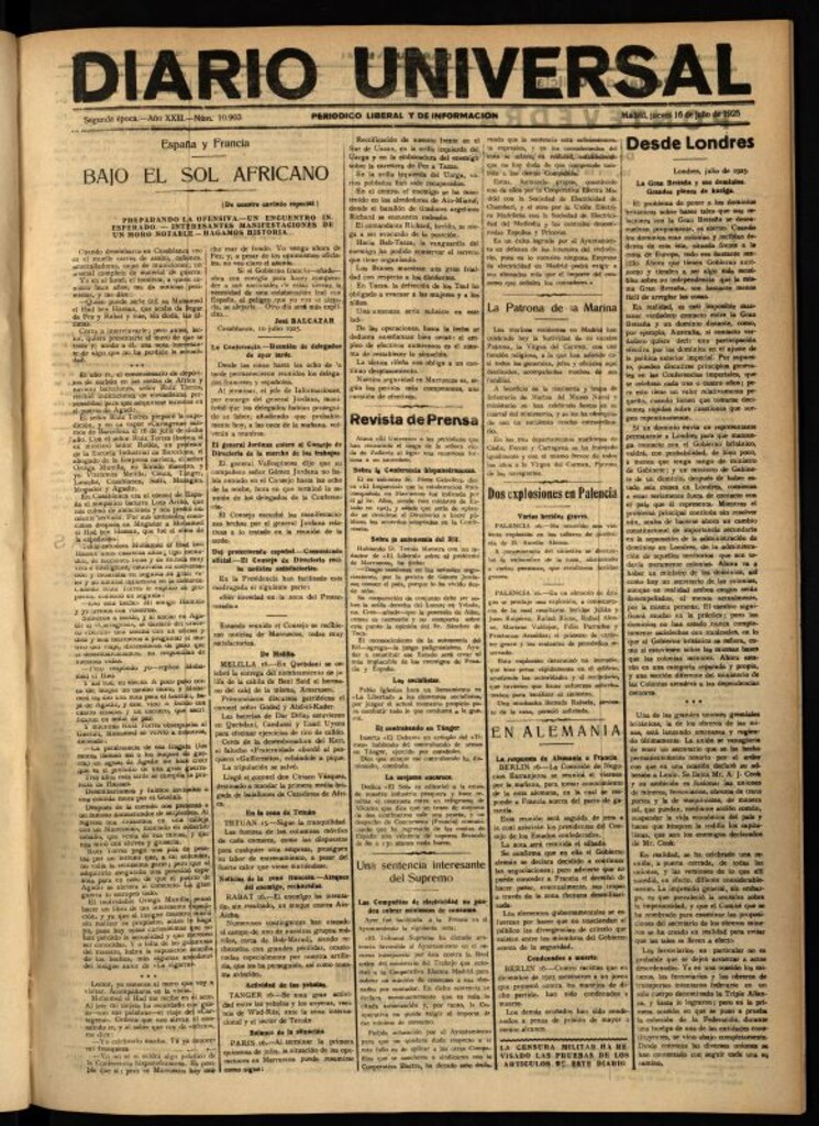 Miniatura de Diario Universal del 16 de julio de 1925