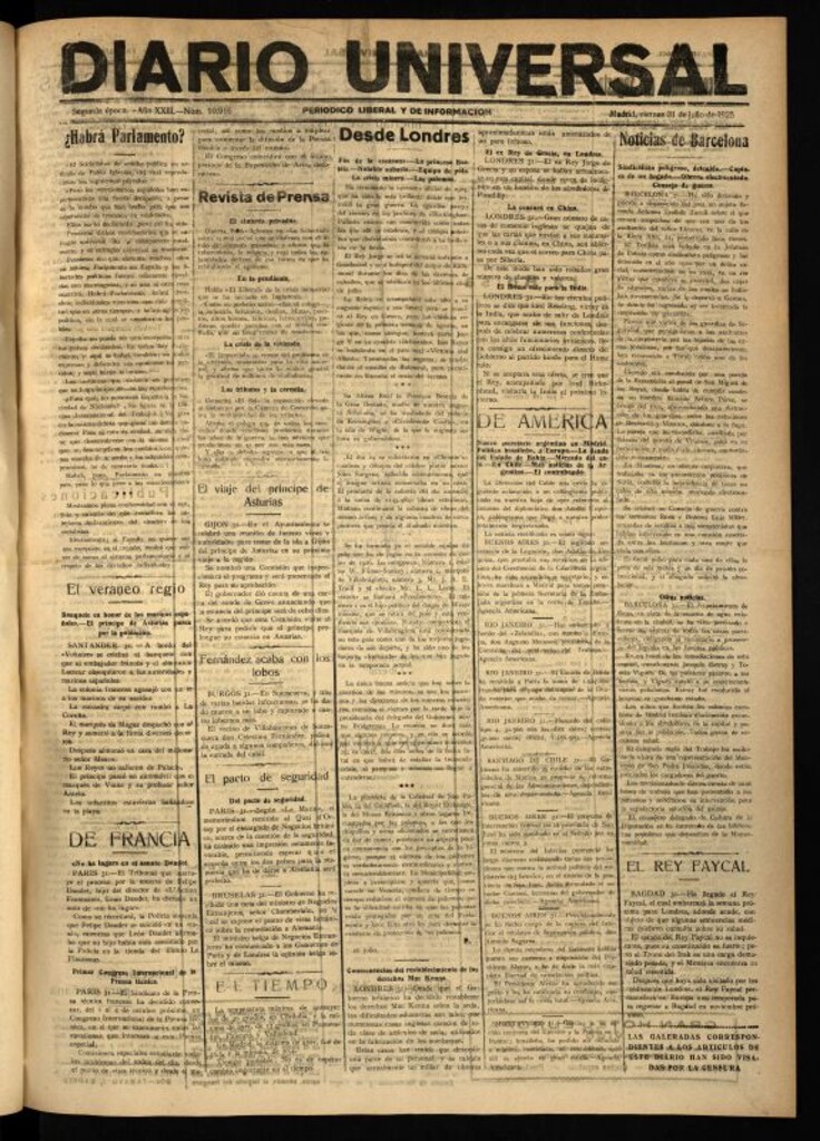 Miniatura de Diario Universal del 31 de julio de 1925