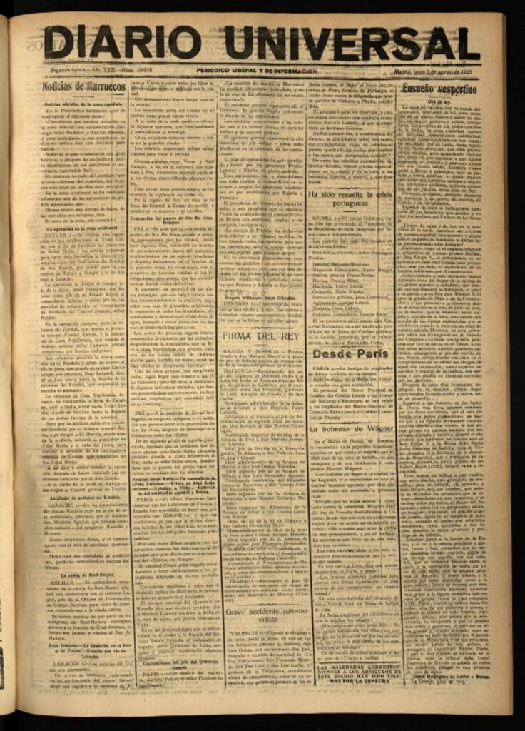 Miniatura de Diario Universal del 3 de agosto de 1925