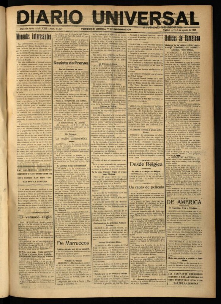 Miniatura de Diario Universal del 6 de agosto de 1925