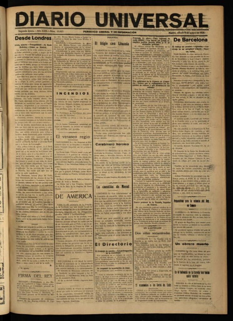 Miniatura de Diario Universal del 8 de agosto de 1925