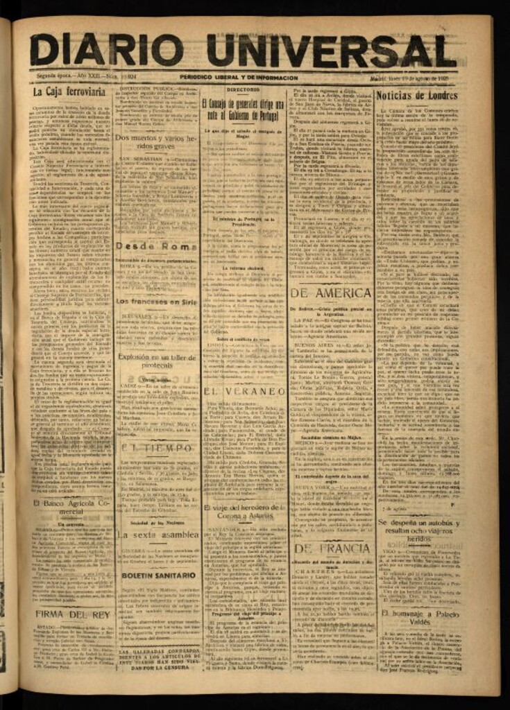 Miniatura de Diario Universal del 10 de agosto de 1925