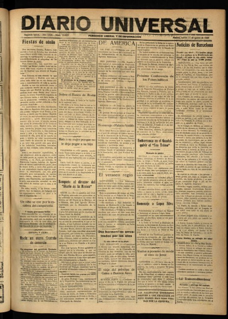 Miniatura de Diario Universal del 11 de agosto de 1925