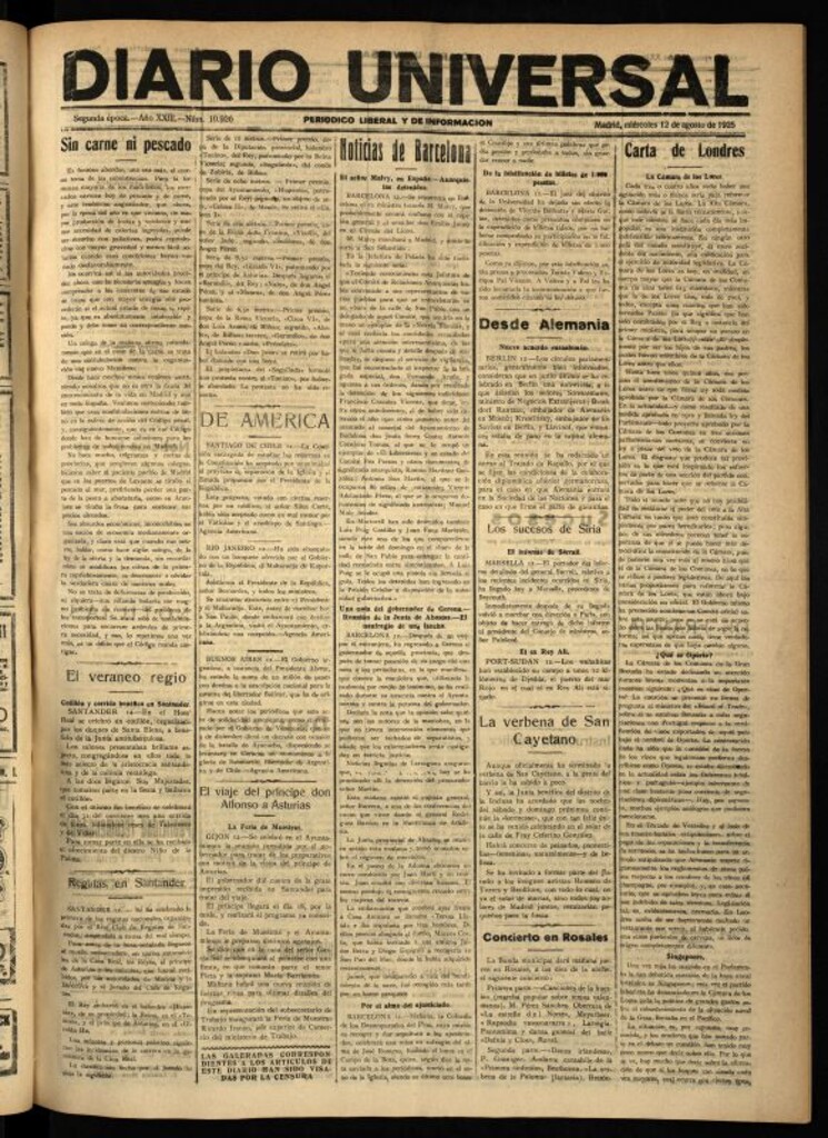 Miniatura de Diario Universal del 12 de agosto de 1925