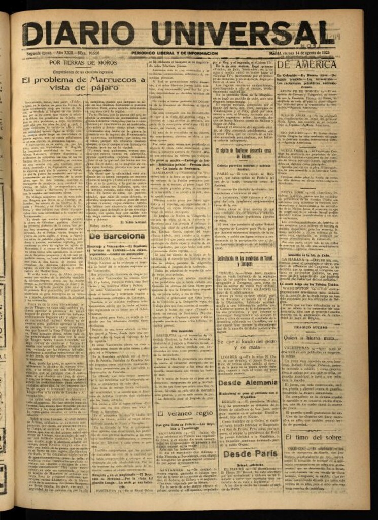 Miniatura de Diario Universal del 14 de agosto de 1925