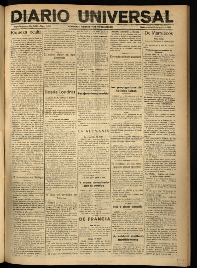 Miniatura de Diario Universal del 25 de agosto de 1925
