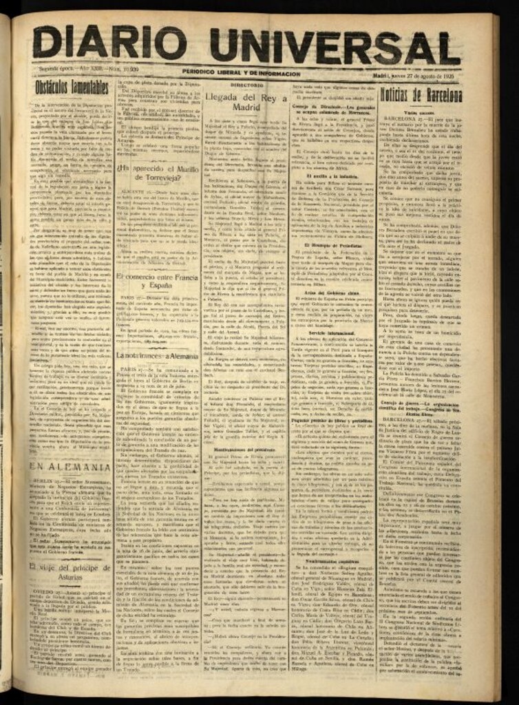 Miniatura de Diario Universal del 27 de agosto de 1925