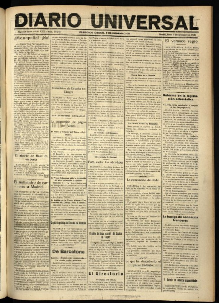 Miniatura de Diario Universal del 7 de septiembre de 1925