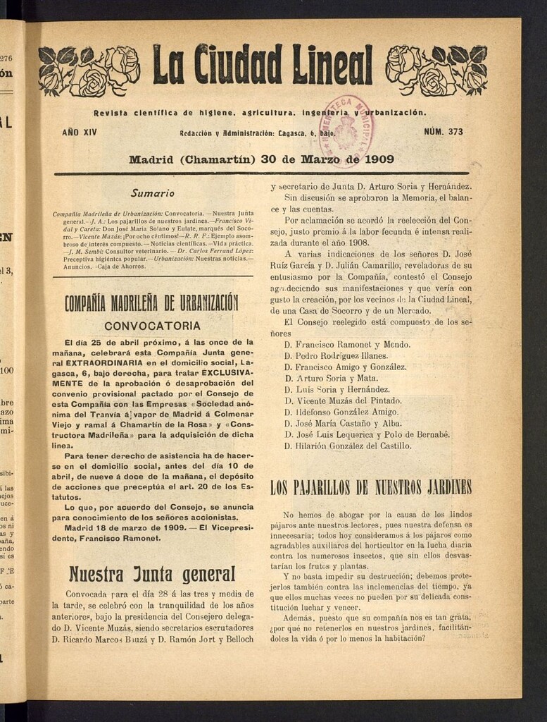 Miniatura de La Ciudad Lineal : órgano oficial de la Compañía Madrileña de Urbanización del 30 de marzo de 1909