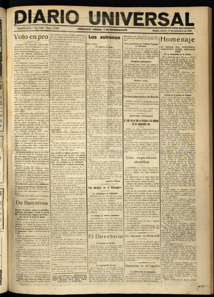 Miniatura de Diario Universal del 19 de septiembre de 1925