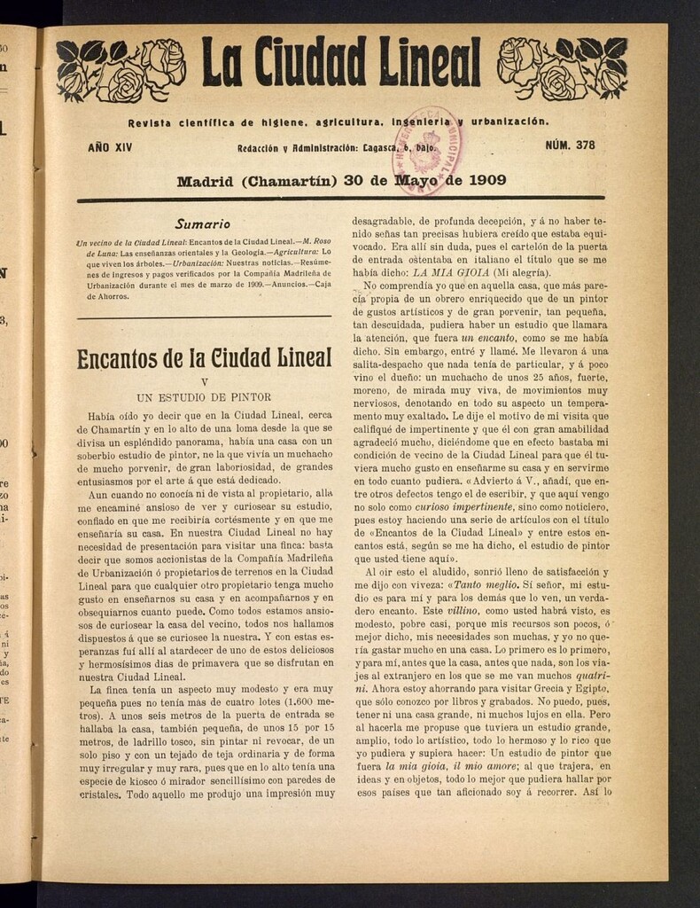 Miniatura de La Ciudad Lineal : órgano oficial de la Compañía Madrileña de Urbanización del 30 de mayo de1909