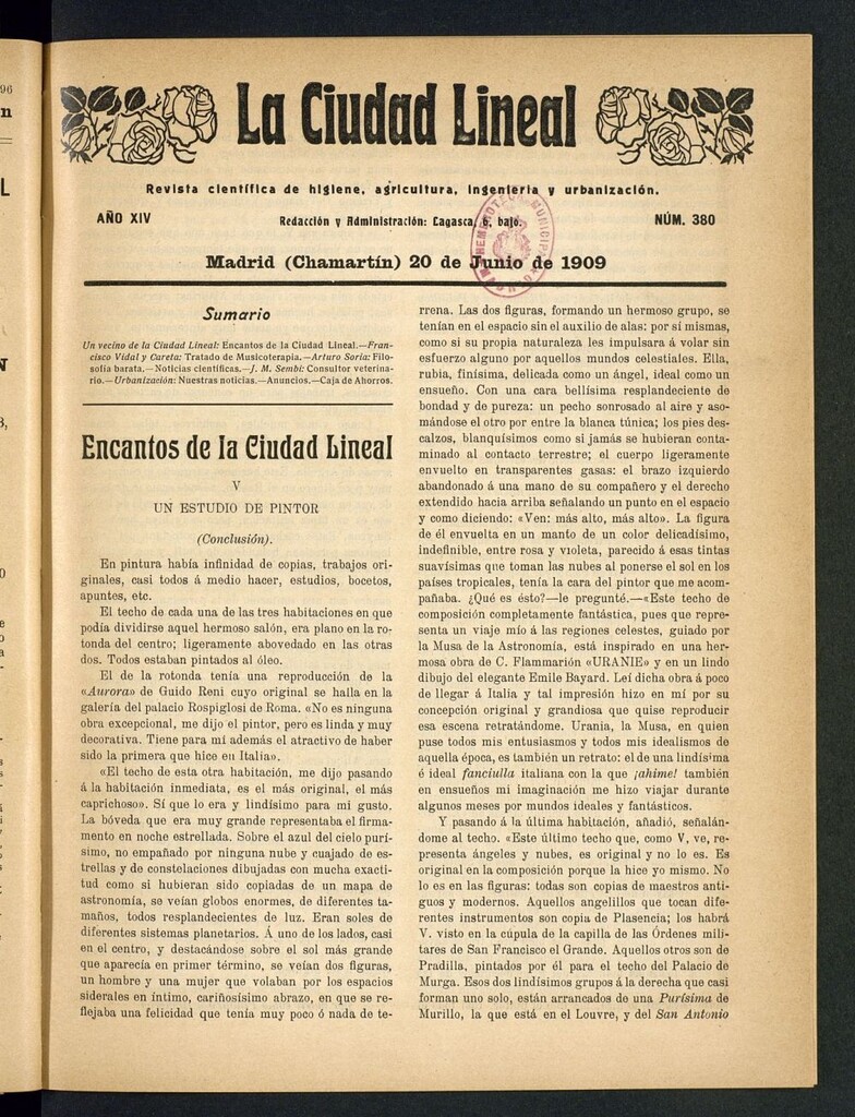 Miniatura de La Ciudad Lineal : órgano oficial de la Compañía Madrileña de Urbanización del 20 de junio de 1909