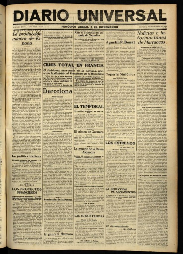 Miniatura de Diario Universal del 23 de noviembre de 1925