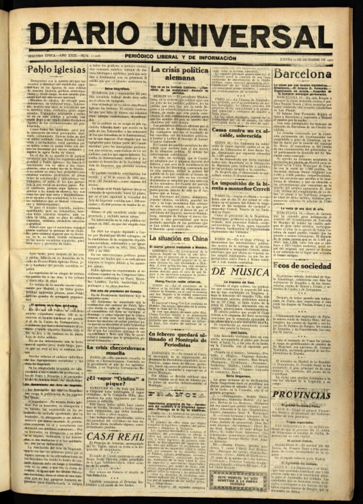 Miniatura de Diario Universal del 10 de diciembre de 1925