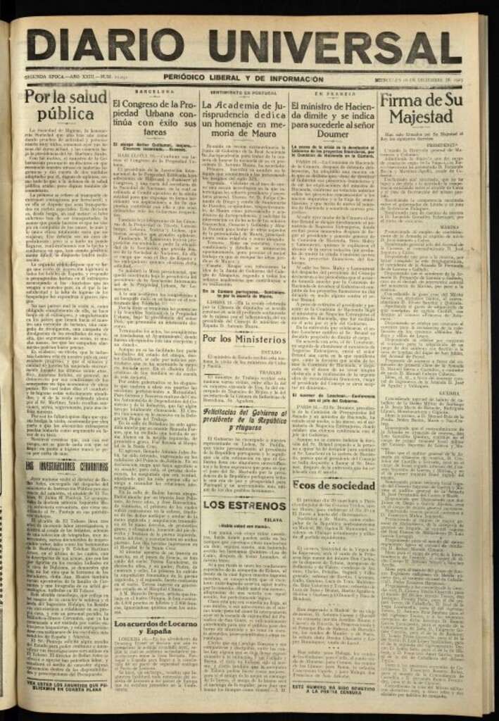 Miniatura de Diario Universal del 16 de diciembre de 1925