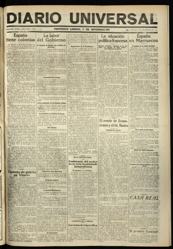 Miniatura de Diario Universal del 17 de diciembre de 1925