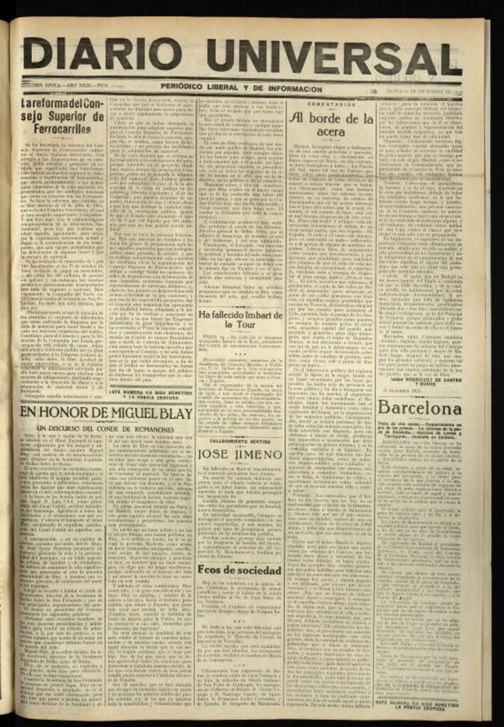 Miniatura de Diario Universal del 21 de diciembre de 1925