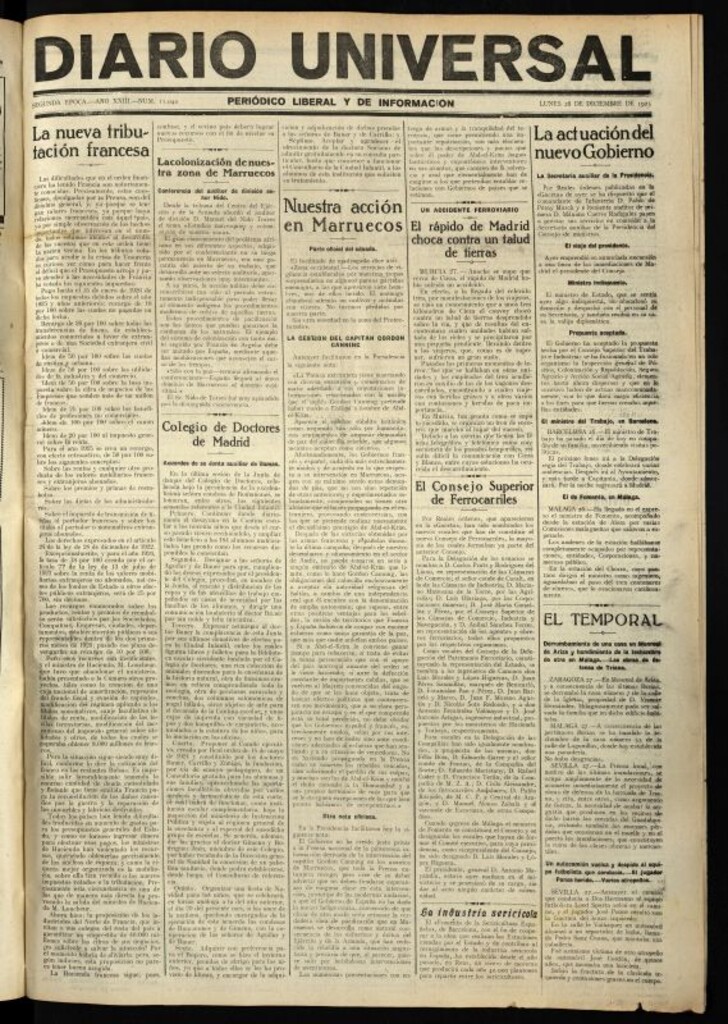 Miniatura de Diario Universal del 28 de diciembre de 1925