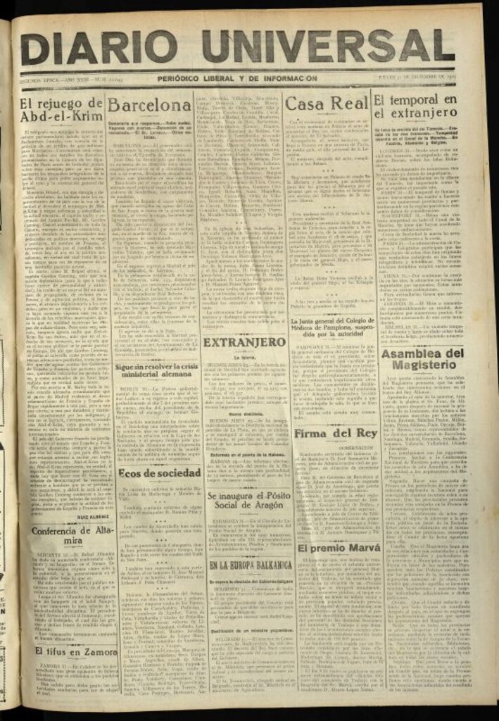 Miniatura de Diario Universal del 31 de diciembre de 1925