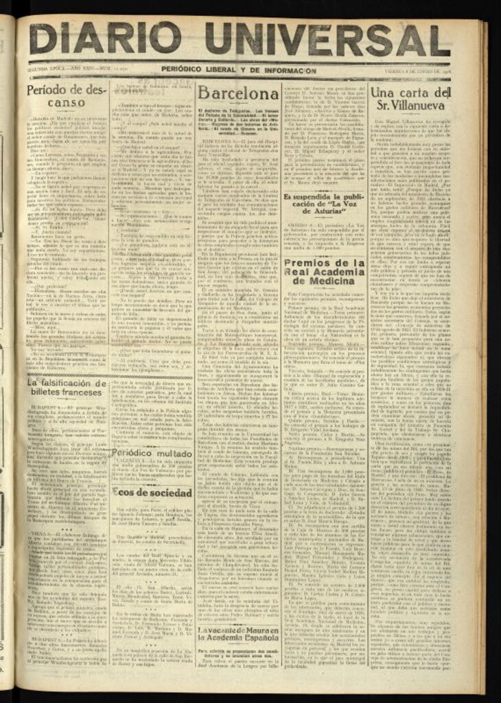Miniatura de Diario Universal del 8 de enero de 1926